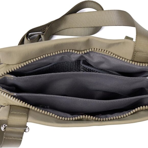 Triple Compartment Green Crossbody Bag with Zip Closure - Fashion Meets Function - Picture 4 of 5